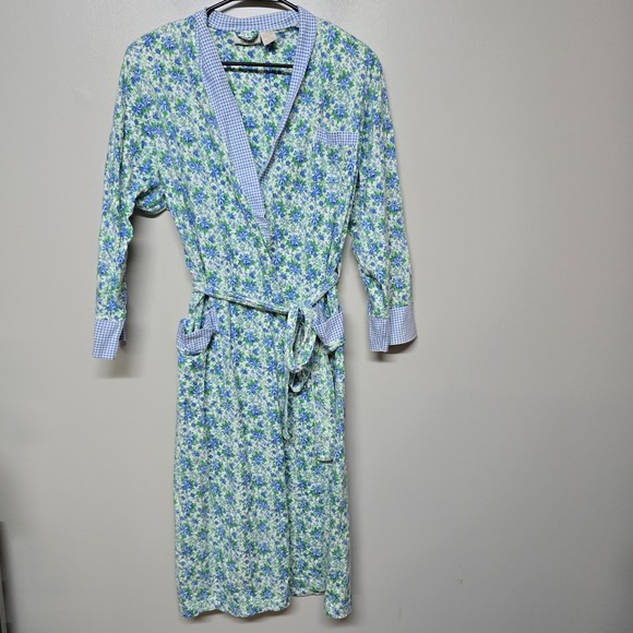 Victoria's Secret Other - Vintage Victoria's‎ Secret Cotton Robe Blue Floral Gingham Trim P/S Cottagecore